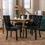 Nikki Collection Modern, High-end Tufted Solid Wood Contemporary Velvet Upholstered Dining Chair with Wood Legs Nailhead Trim 2-Pcs Set, Black, SW2001BK - Grand Goldman Shop