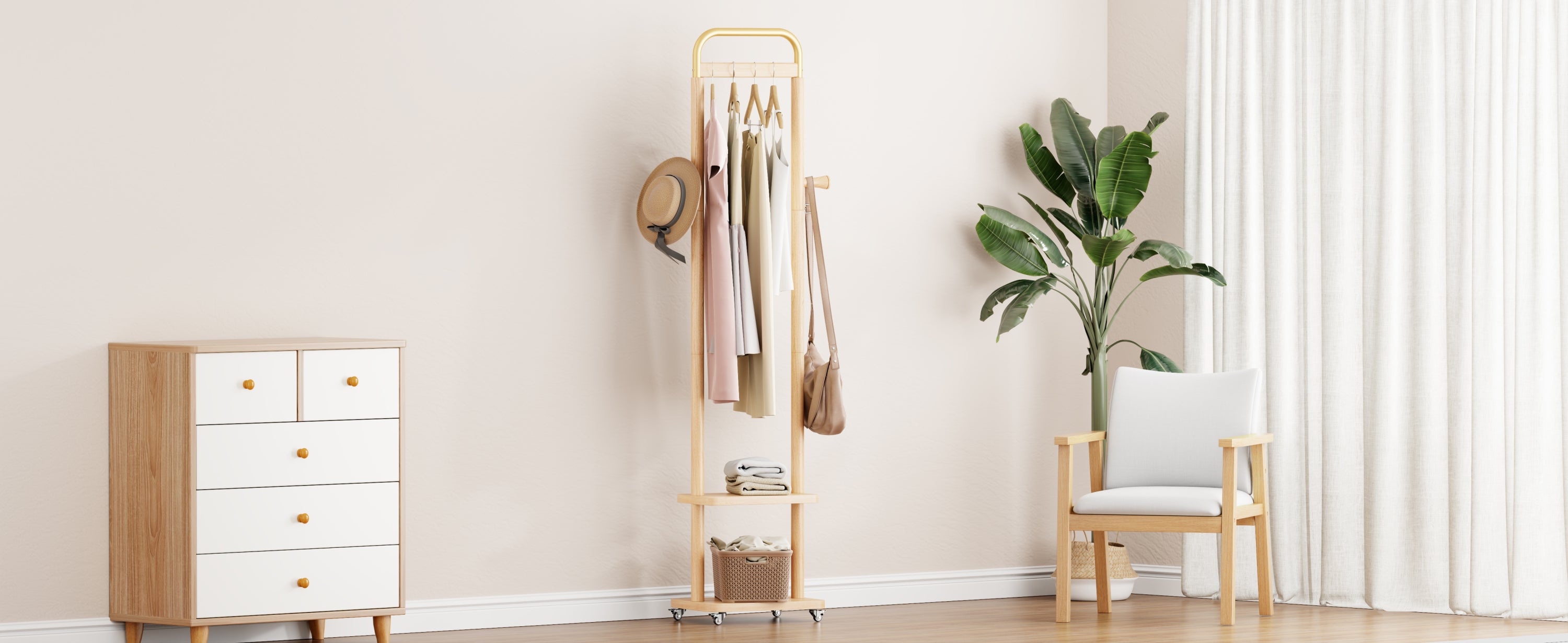 Coat Racks solid wood hanger 15.7* 11.8*71in Solid environmental protection easy to assemble beautiful can be placed in the bedroom/entrance/living room ( wood color) - Grand Goldman Shop