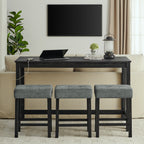 59 Inch Bar Table, Dining Table, Sofa Table with Power Outlet, 3 Upholstered Stools, 4 Piece Bar Table and Chair Set for Living Room, Dining Room, Kitchen - Grand Goldman Shop