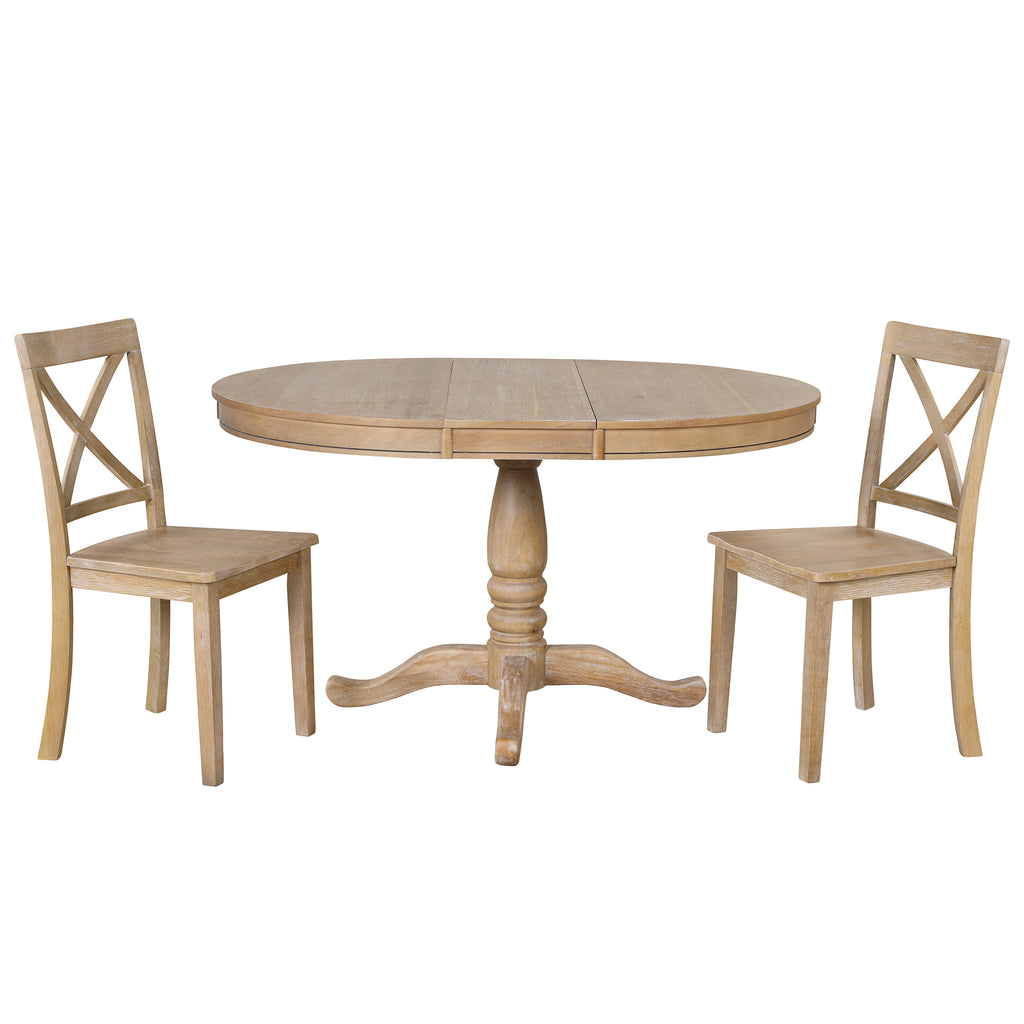 Modern Natural Wood Wash Dining Table Set for 4 with Round Table and Chairs, Solid Wood and MDF - Grand Goldman Shop