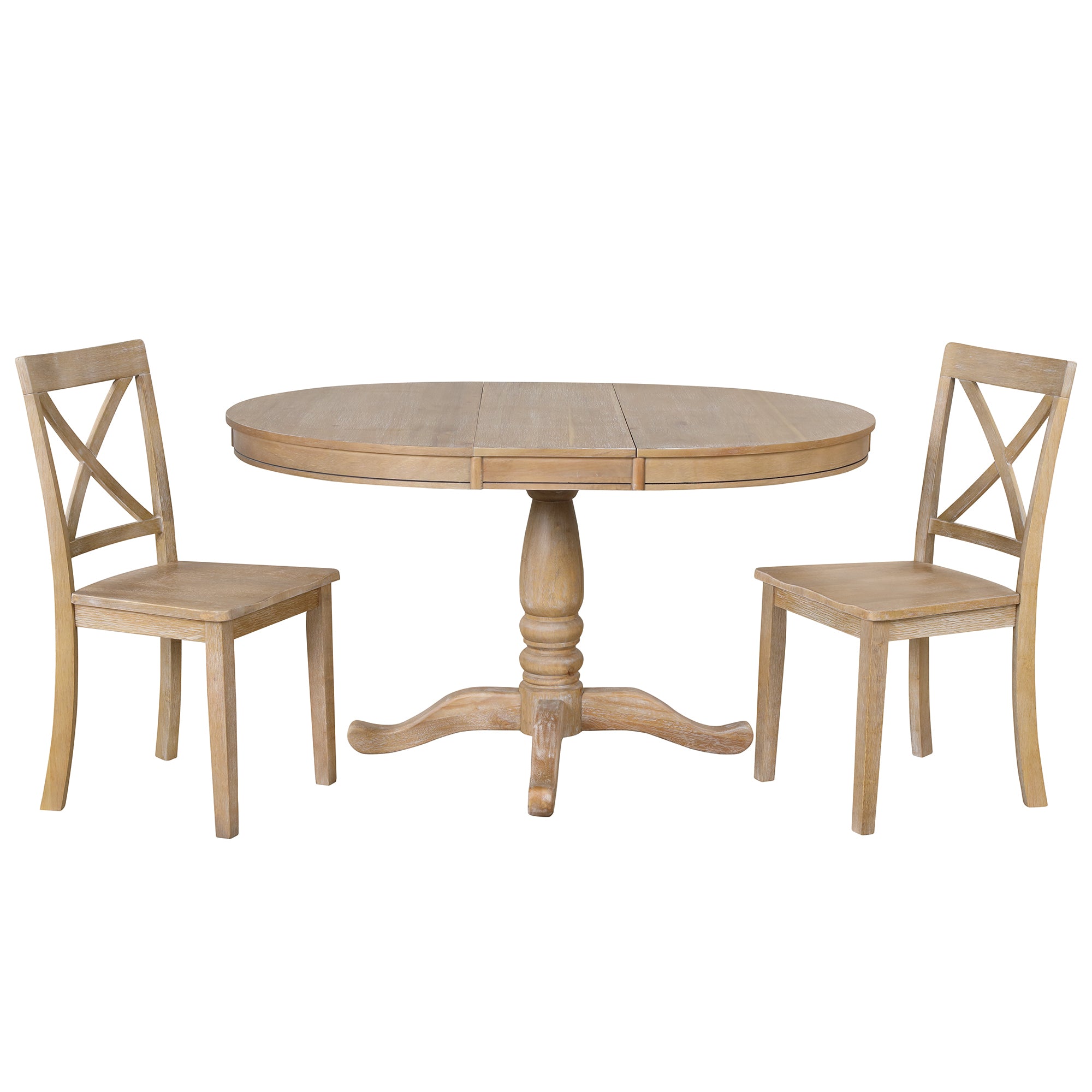 Modern Natural Wood Wash Dining Table Set for 4 with Round Table and Chairs, Solid Wood and MDF - Grand Goldman Shop