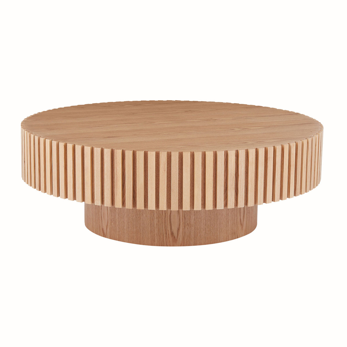 31.49'' Round Wood Coffee Table for Living Room, Modern Handcraft Drum Coffee Table, Circle Wooden Coffee Table for Small Space Apartment ASH.(Same Sku:W876P243948) - Grand Goldman Shop