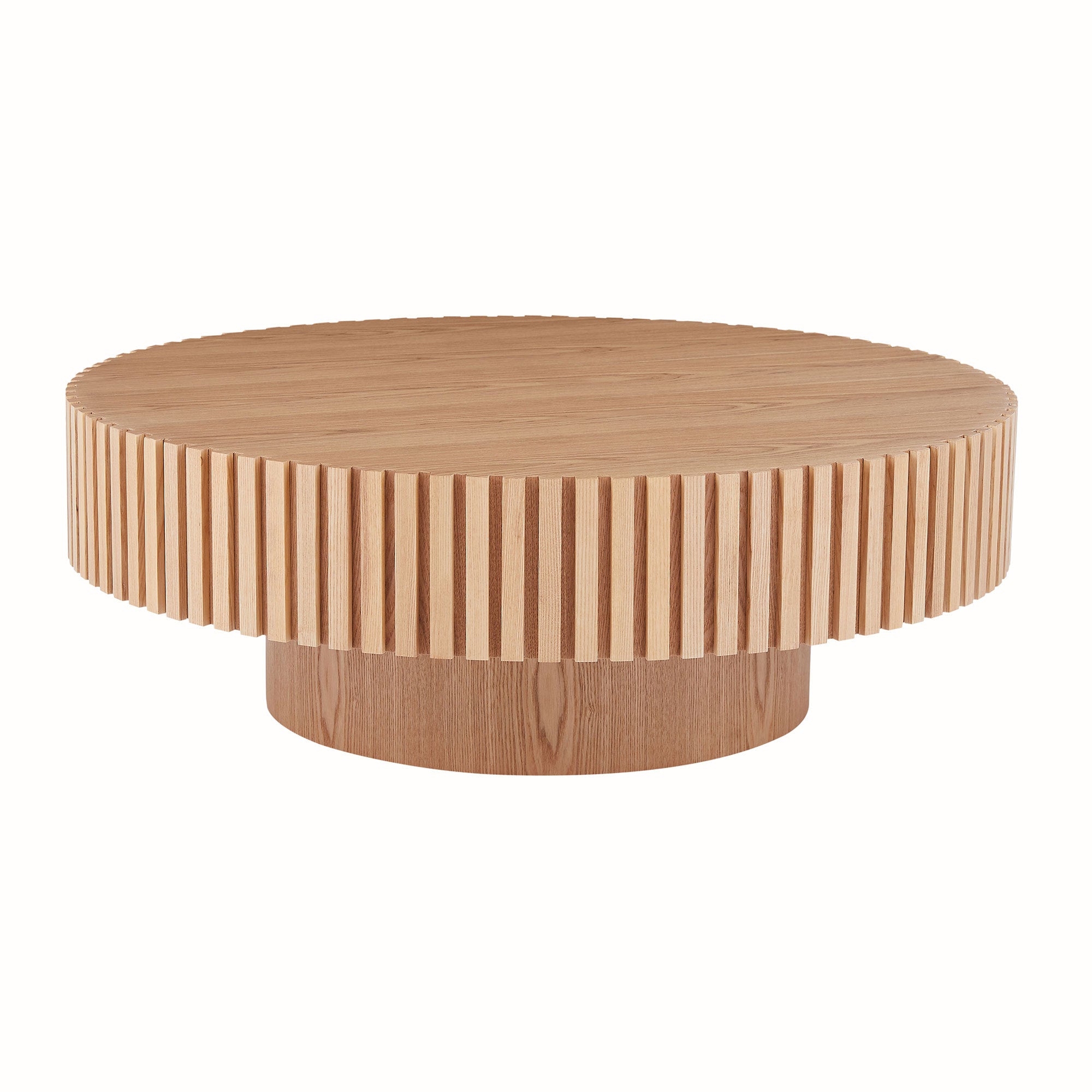 31.49'' Round Wood Coffee Table for Living Room, Modern Handcraft Drum Coffee Table, Circle Wooden Coffee Table for Small Space Apartment ASH.(Same Sku:W876P243948) - Grand Goldman Shop