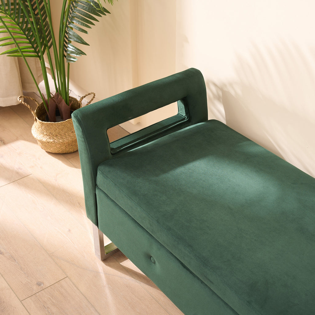 67.91' Wide Storage Soft Ottoman Bench with Armrests,Footrest Bed End Stool for Living Room, Dorm, Entryway and Bedroom, Green - Grand Goldman Shop