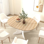 Dining Table for Farmhouse Kitchen 59x43 Inch Expandable Oval Table Top with Removable Leaf Trestle X Shaped Base White - Grand Goldman Shop