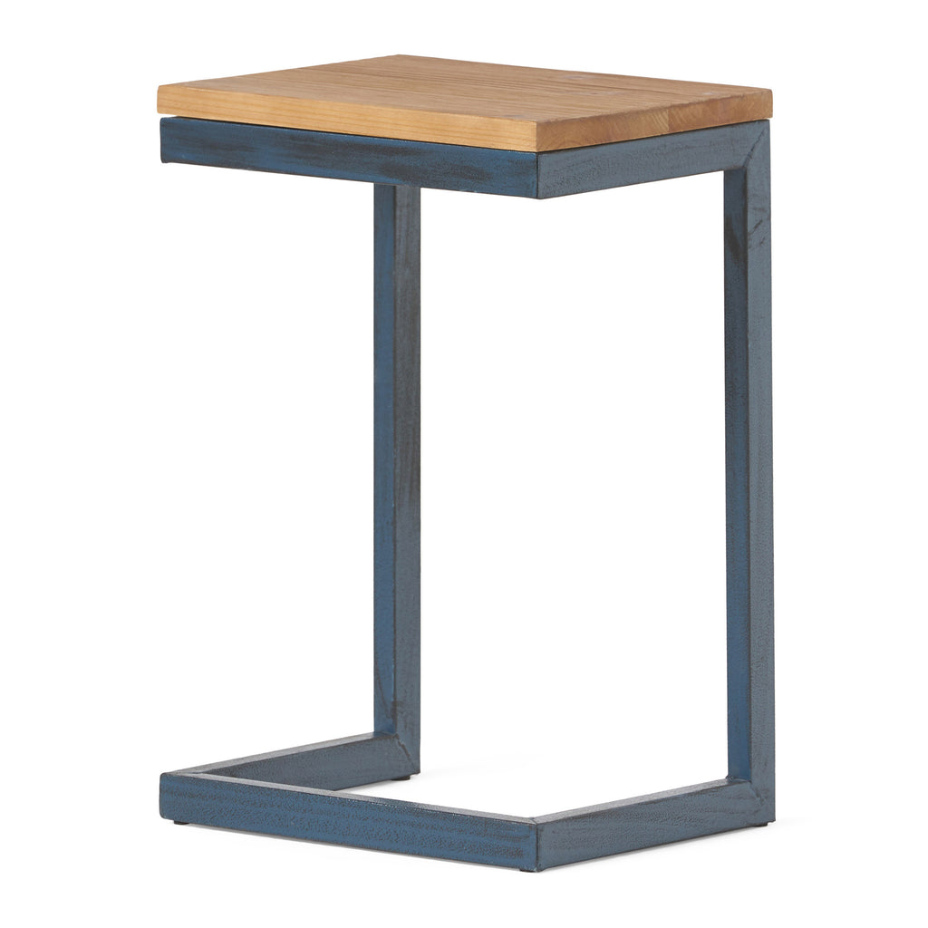 Small C-shaped End Table with Iron Base and Fir Wood Top, Black - Grand Goldman Shop