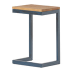 Small C-shaped End Table with Iron Base and Fir Wood Top, Black - Grand Goldman Shop