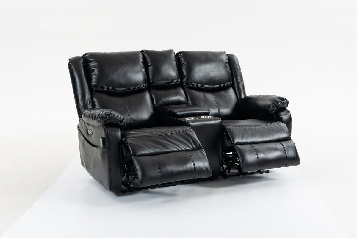 Artificial leather electric sofa bed, 2 lounge chairs, comfortable armrests and backrest lounge chairs, living room sofa set, with coffee table - Grand Goldman Shop