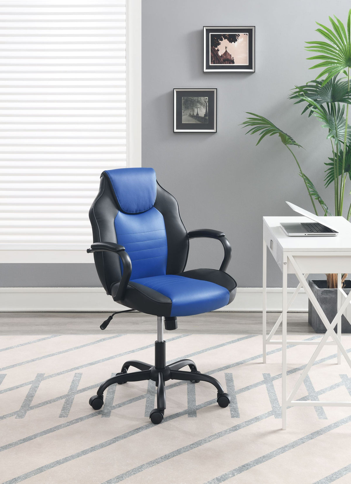 Office Chair Adjustable Height Office Chair Blue and Black Faux Leather | Premium Home Decor - Grand Goldman