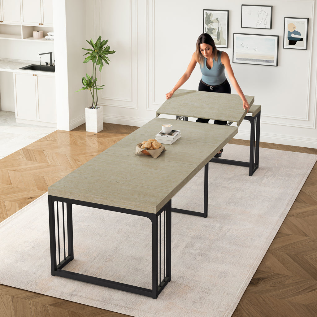 23.62'- 118'Modern Extendable Dining Table,Seats 2-10 People,,Space-Saving Wood Dining Table for Kitchen/Dining Room/Living Room,Perfect for Family Gatherings/Parties(Ancient White) - Grand Goldman Shop