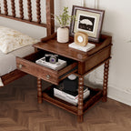 Retro Style Nightstand with Drawer and Open Shelf for Bedroom, Bedside Table with Turned Legs and Metal Handle,Walnut - Grand Goldman Shop