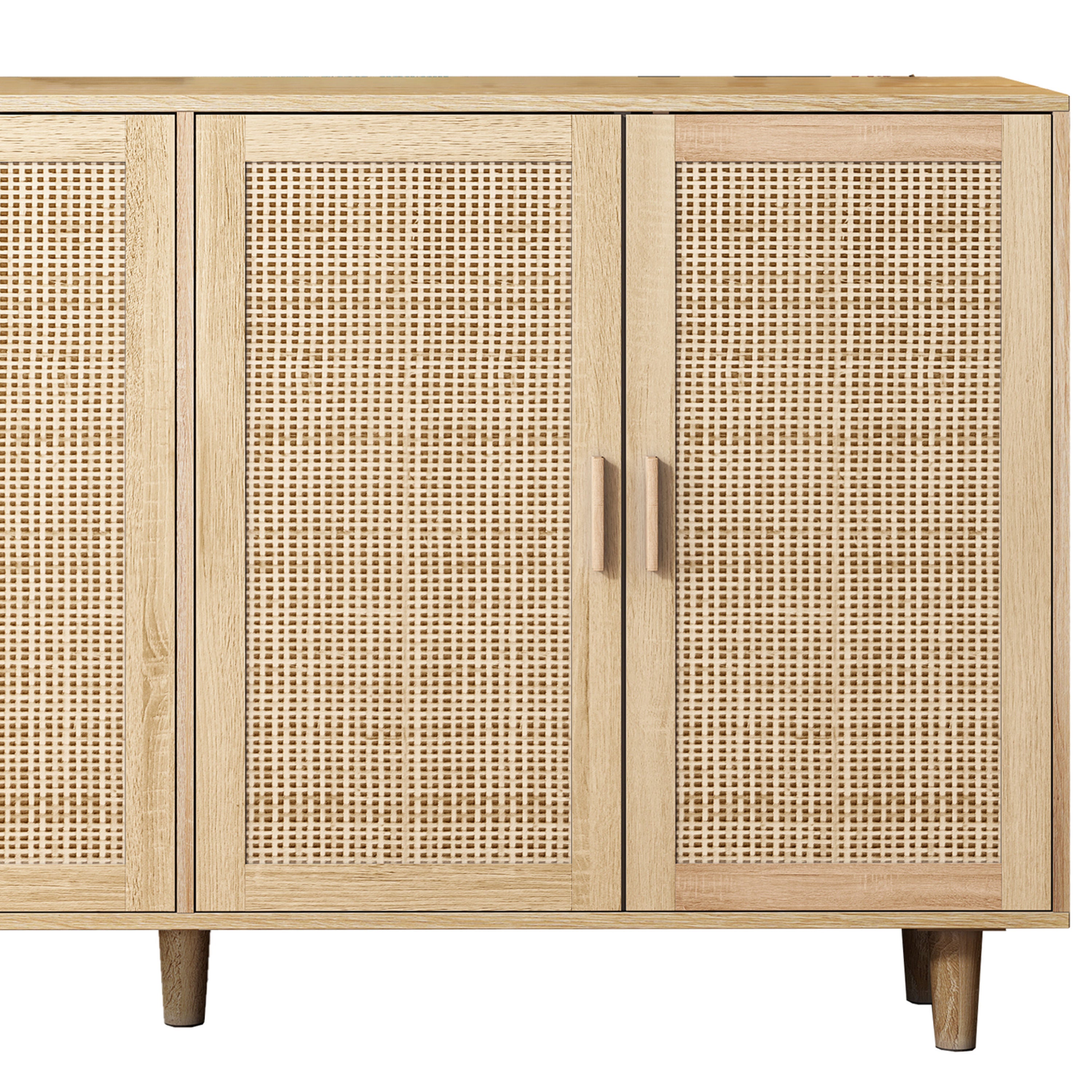 Elegant and Functional 4-Door Rattan Decorative Storage Cabinet for Bedroom, Living Room, Office in Natural Particle Board - Grand Goldman Shop