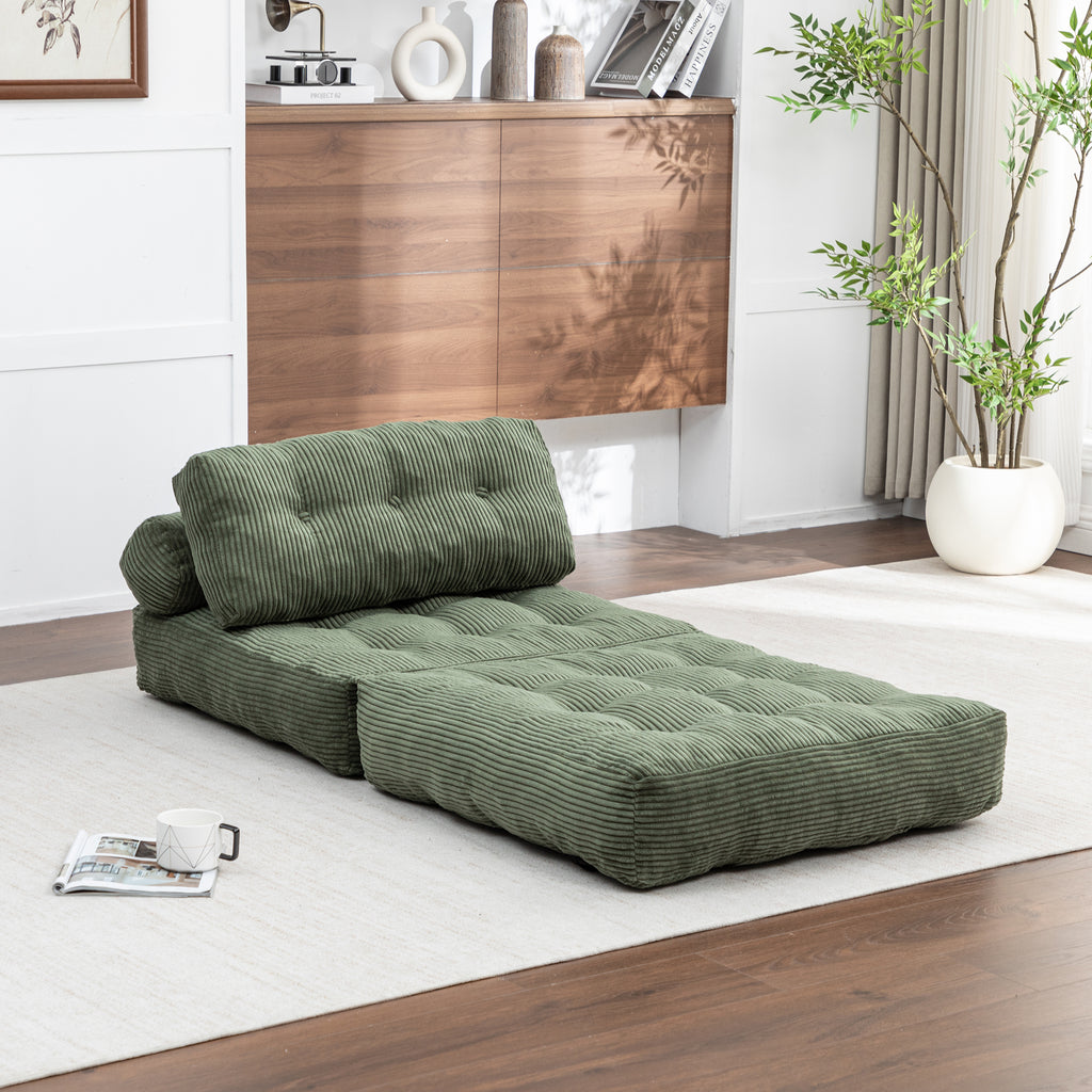 Folding Sofa Bed, Convertible Sleeper Chair with Pillow Foldable Mattress with Back Support, Portable Fold Out Chair Bed Comfy Floor Sofa Lounge for Living Room Bedroom, Green, Single - Grand Goldman Shop