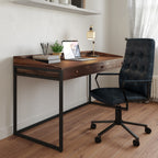 Foley Swivel Office Chair in Distressed Blue Faux Leather with Adjustable Height and 360-Degree Swivel - Grand Goldman