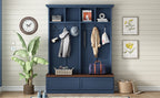 Farmhouse 4-in-1 Hall Tree with Wood Grain Bench, Mudroom Versatile Coat Rack with 2 Large Drawer, Entrance Organizer for Hallway, Living Room, Blue, 55.9'W (OLD SKU: N721P313099C) - Grand Goldman Shop