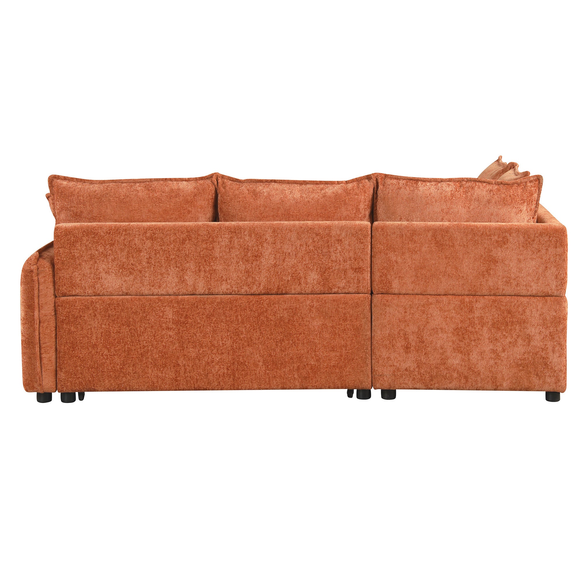 Convertible L-shaped Sofa Bed with Storage Ottoman, Power Sockets & USB Ports, Orange Chenille, 82.67' - Grand Goldman Shop