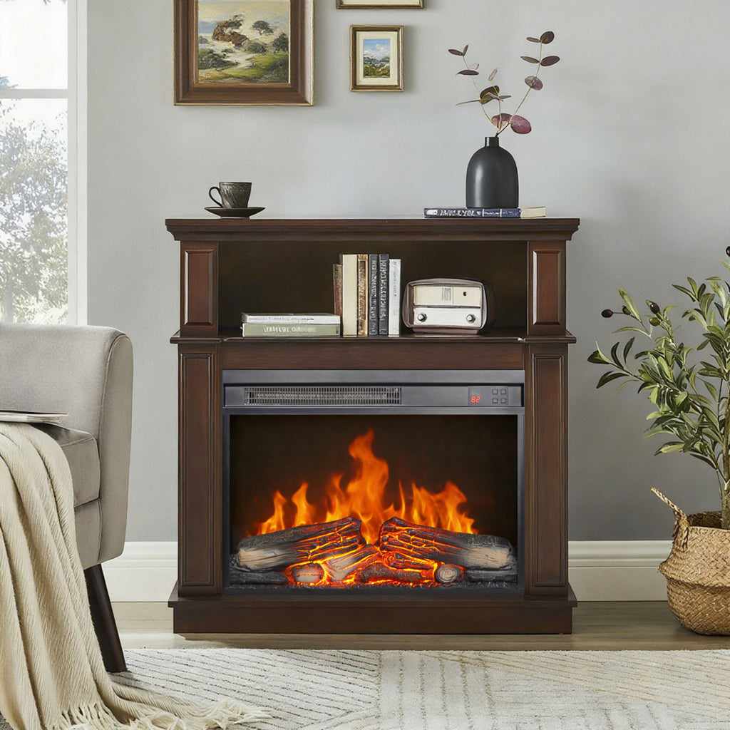 23 inch electric fireplace insert, ultra thin heater with log set & realistic flame, remote control with timer, overheating protection - Grand Goldman Shop