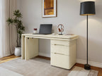 90' Modern L Shaped Desk in Natural Wood with 3 Drawers,360° Wood Rotating Desk,Executive Office Desk,Corner Desk,Office Stud