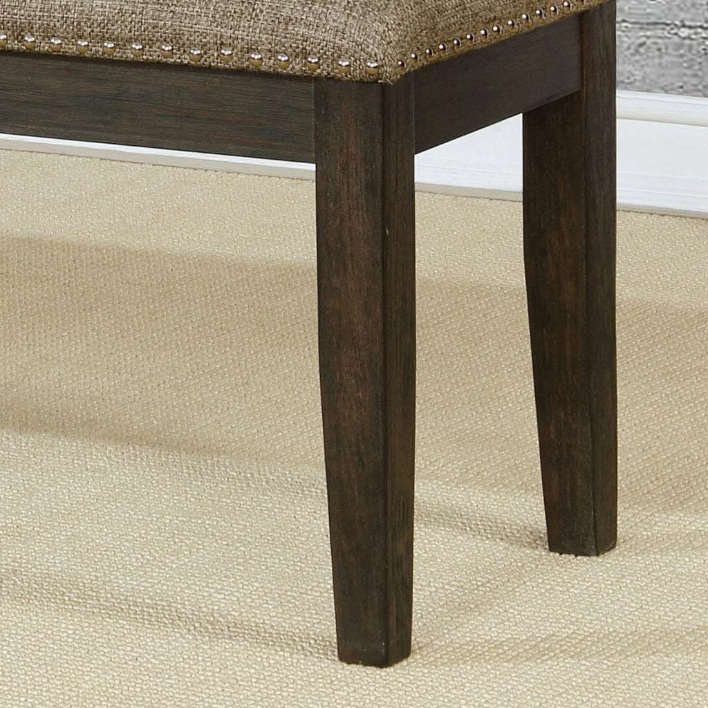 Transitional 1pc BENCH Only Espresso Warm Gray Nail heads Solid wood Fabric Upholstered Padded Seat Kitchen Rustic Dining Room Furniture - Grand Goldman Shop