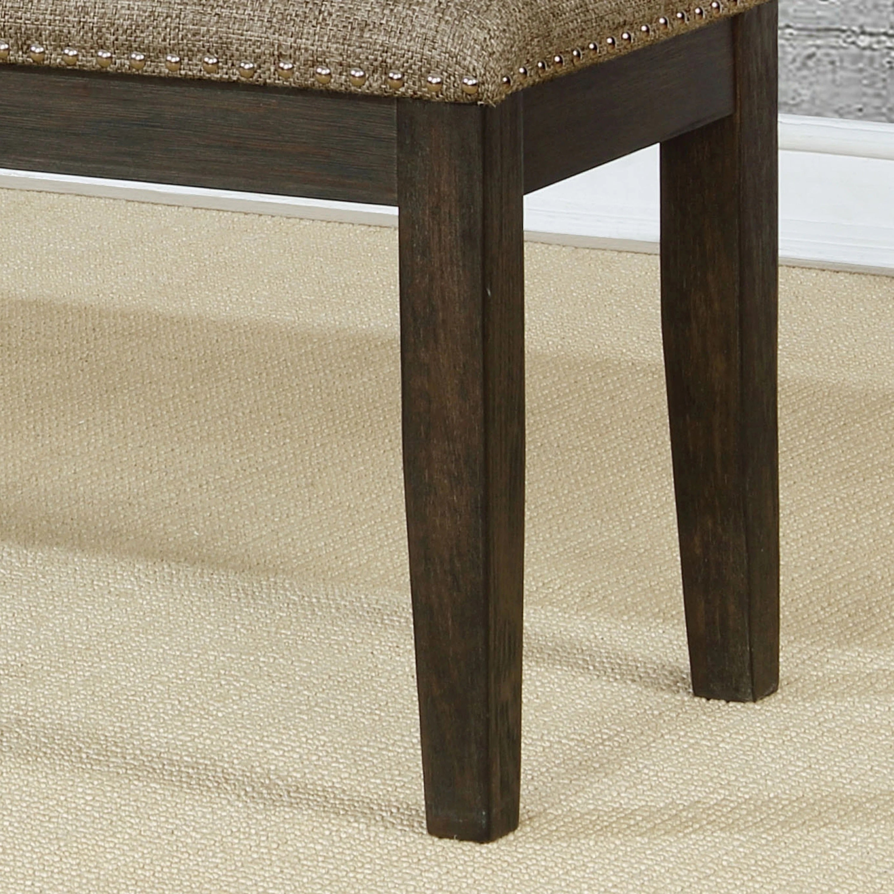 Transitional 1pc BENCH Only Espresso Warm Gray Nail heads Solid wood Fabric Upholstered Padded Seat Kitchen Rustic Dining Room Furniture - Grand Goldman Shop
