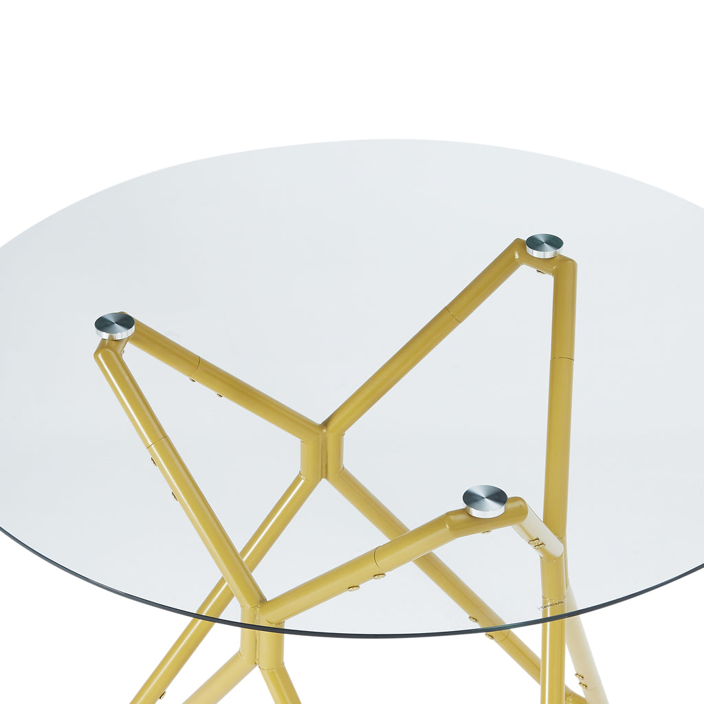 35.4-inch round tempered glass dining table, suitable for 1-4 people, space-saving small kitchen dining table, equipped with sturdy metal table legs, suitable for dining room, living room,Gold - Grand Goldman Shop
