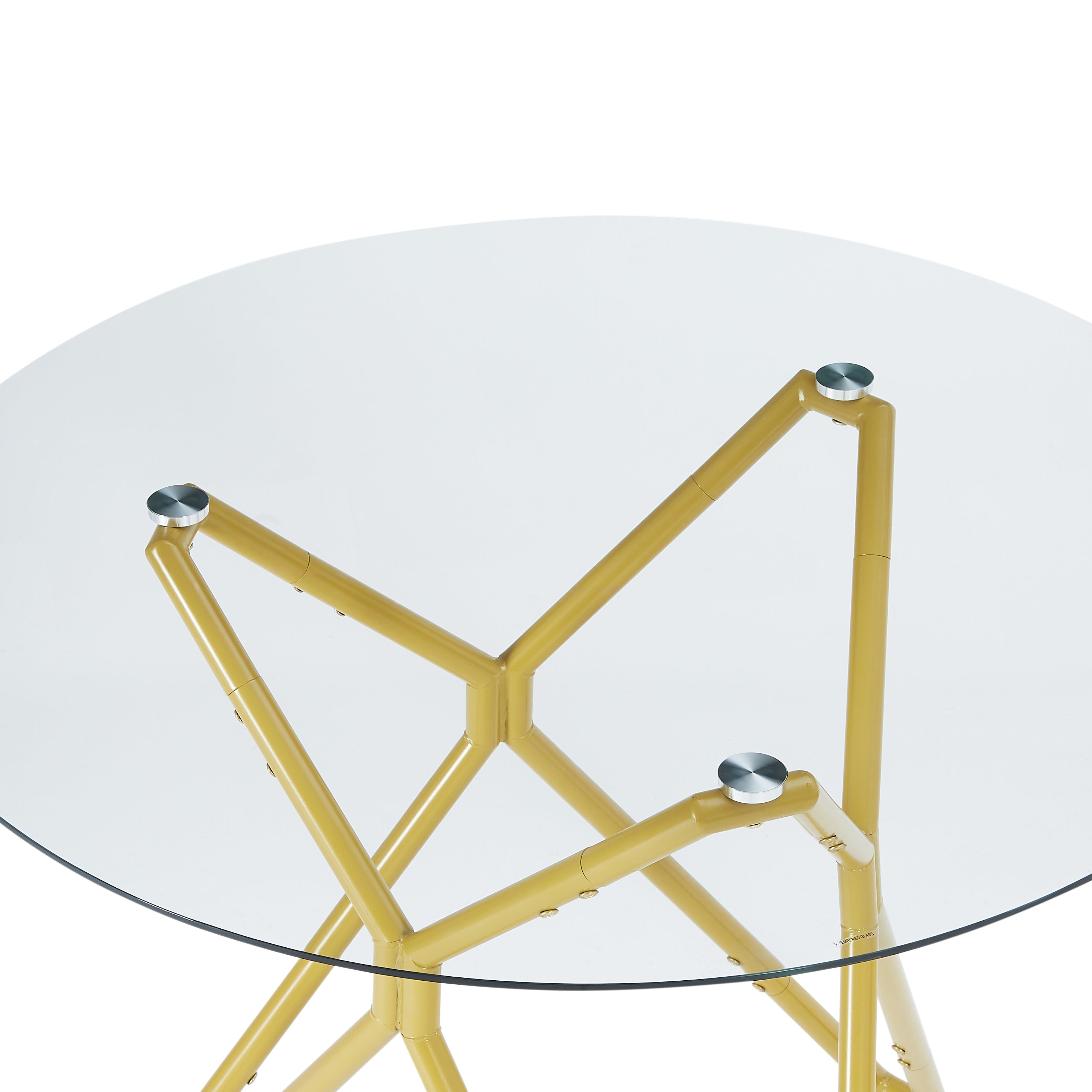 35.4-inch round tempered glass dining table, suitable for 1-4 people, space-saving small kitchen dining table, equipped with sturdy metal table legs, suitable for dining room, living room,Gold - Grand Goldman Shop