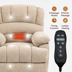 23' Seat Width and High Back Large Size Beige Chenille Power Lift Recliner Chair with 8-Point Vibration Massage and Lumbar Heating - Grand Goldman Shop