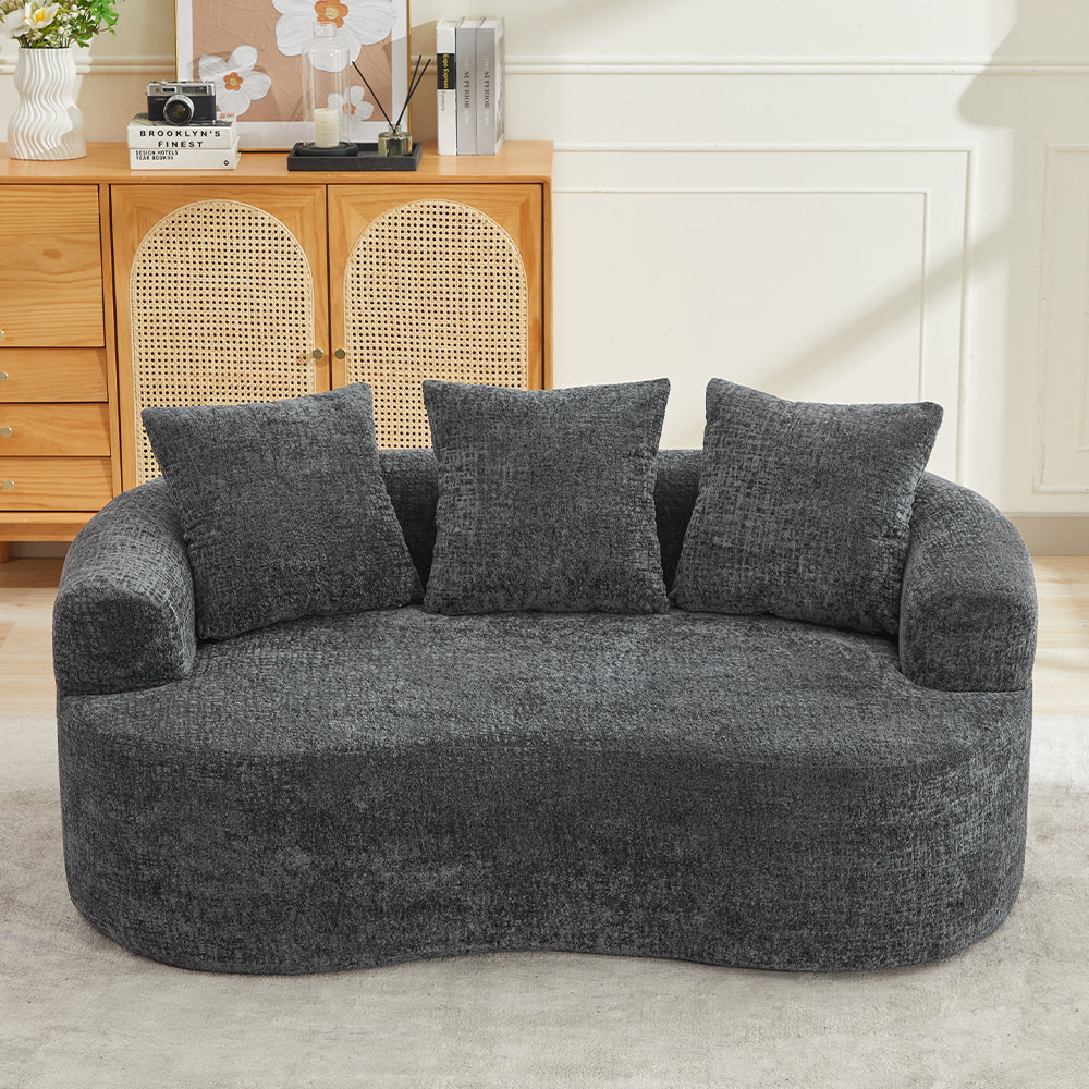 Curved Loveseat, Small Chenille Sofa with 3 Pillows, Deep Seat Couch for Apartment, Living Room, No Assembly Needed - Grand Goldman Shop