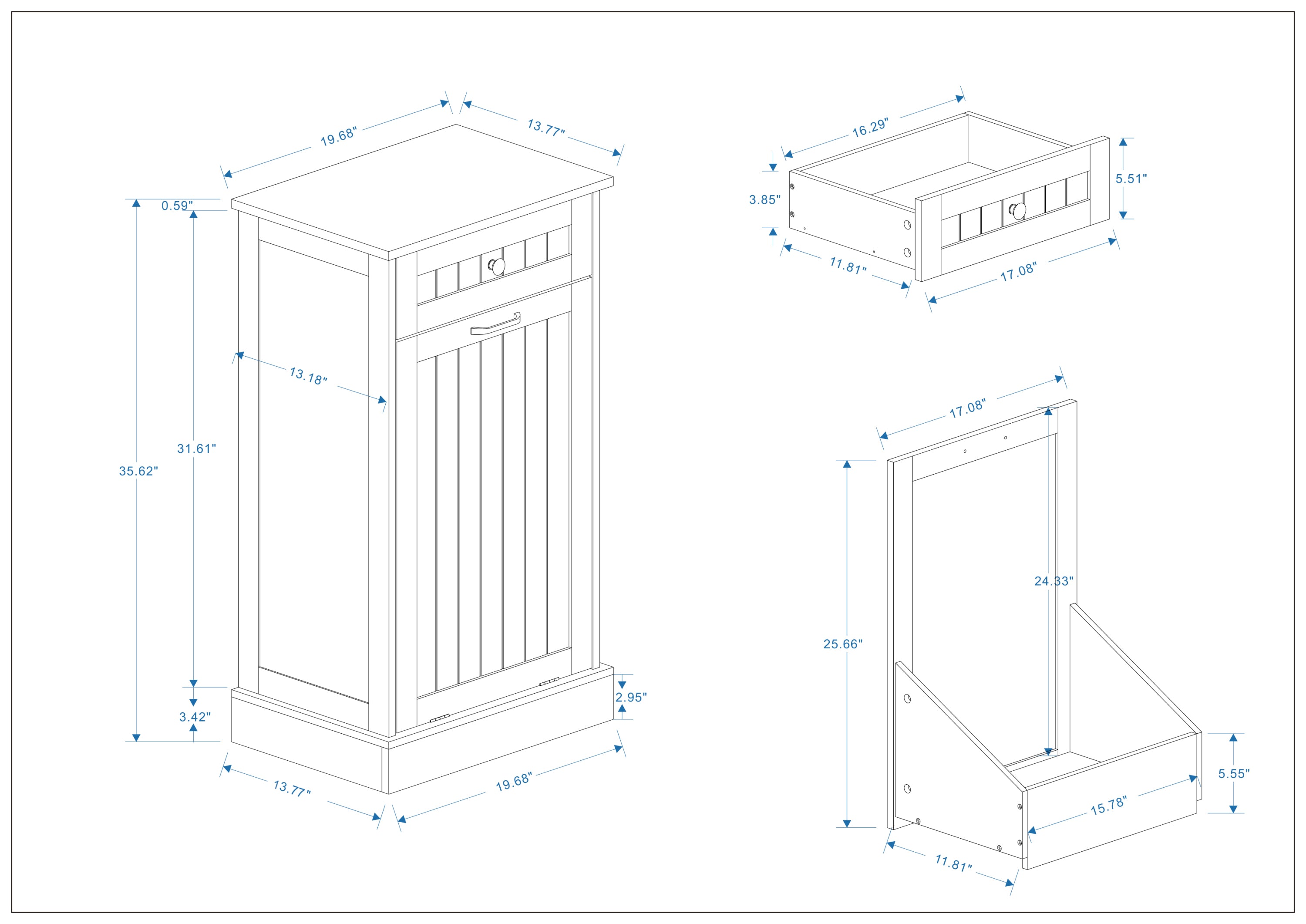 One Drawers and One-Compartment Tilt-Out Trash Cabinet Kitchen Trash Cabinet-Black - Grand Goldman Shop