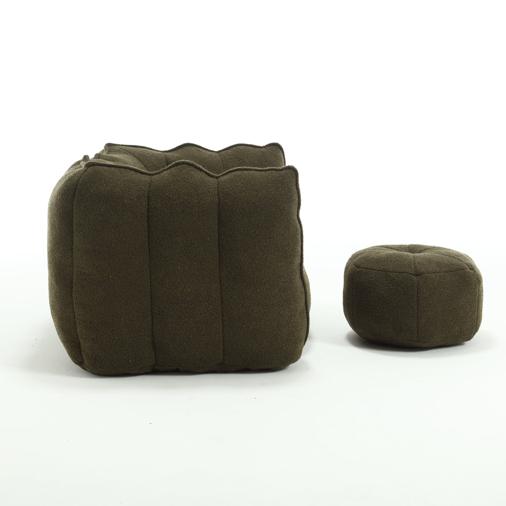 Soft Chenille Bean Bag Chair with High Resilient Foam for Living Room and Bedroom, Comfortable Square Lazy Sofa with Footstool for Adults - Grand Goldman Shop