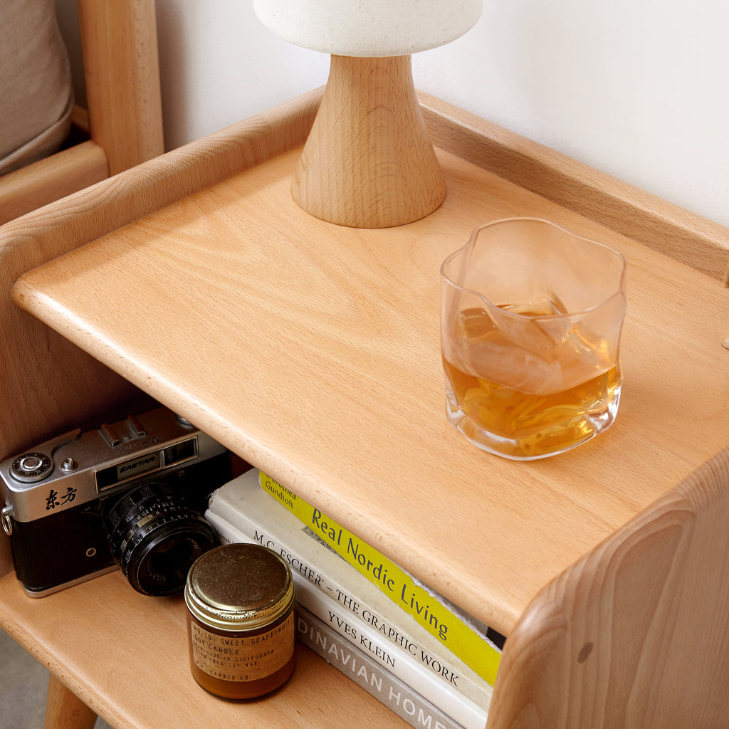 Pure Solid Wood Bedside Cabinet Modern Simple Nightstands European Beech Bedside Cabinet Nordic Bedroom Solid Beech Storage Cabinet 0.4m - Grand Goldman Shop