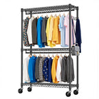 Heavy Duty Rolling Garment Rack 3 Tiers Adjustable Wire Shelving Clothes Rack with 2 Rods and Side Hooks,Storage Closet Clothing Rack with Wheels Black 15.7' D x 45.3' W x 79.6' H - Grand Goldman Shop