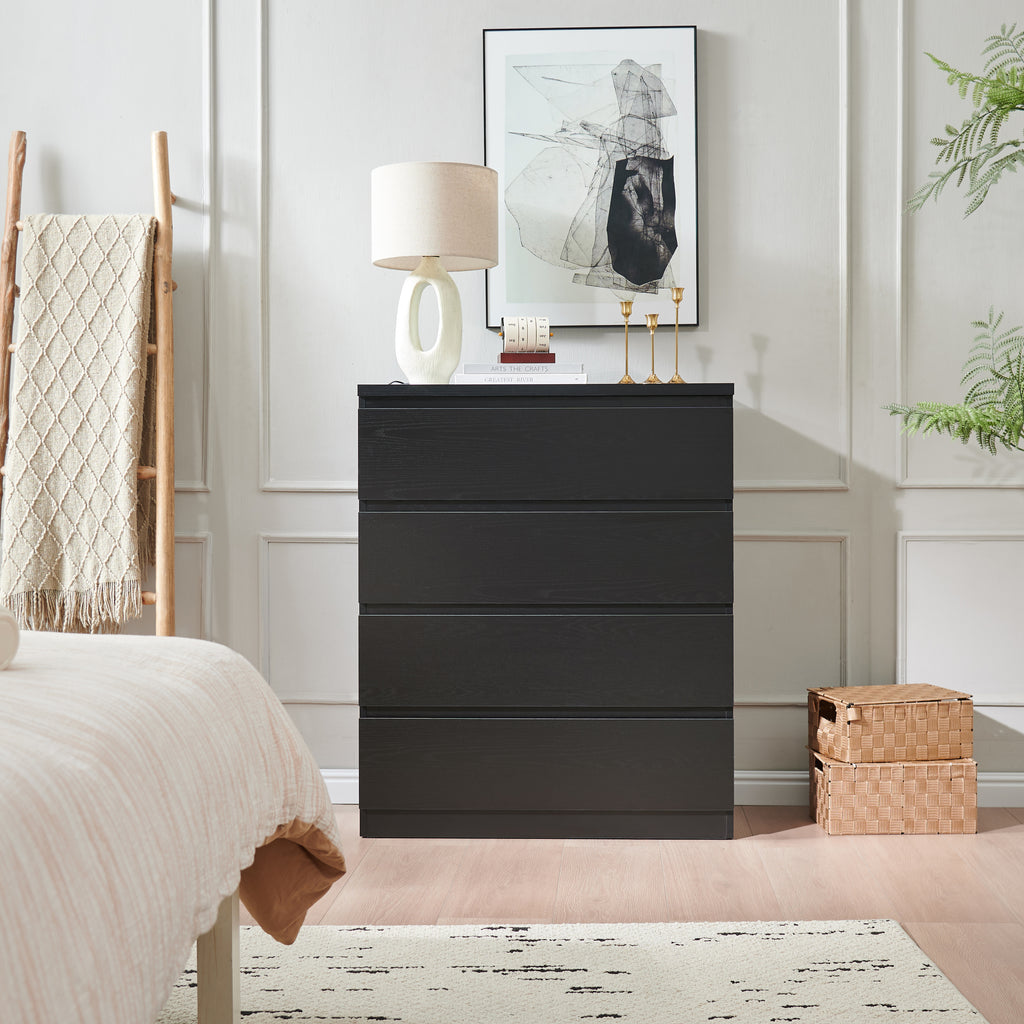 4 Drawer Dresser,Modern Storage Chest of Drawers,31.5In Black Dresser for Closet with Handle-Free Design, Closet Chests Organizer for Bedroom, Living Room,Black - Grand Goldman Shop