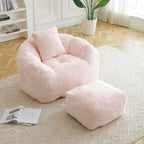 Giant Bean Bag Chair withFootstool, Oversized Bean Bag  for Adults and Kids, Faux Fur Shell-Shaped Large Chair with Filler, Stuffed Big Accent Sofa,  Floor Sofa for Gaming,Reading Living Room Bedroom - Grand Goldman Shop