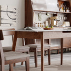 Walnut Solid Oak and White Slate Telescopic Dining Table for 6-8 People, Wood (Walnut Color) - Grand Goldman Shop