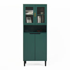 Tempered Glass Door Tall Storage Bookcase with adjustable board, 4 doors MDF painting finished cabinet, Green, Living room Bedroom storage - Grand Goldman Shop