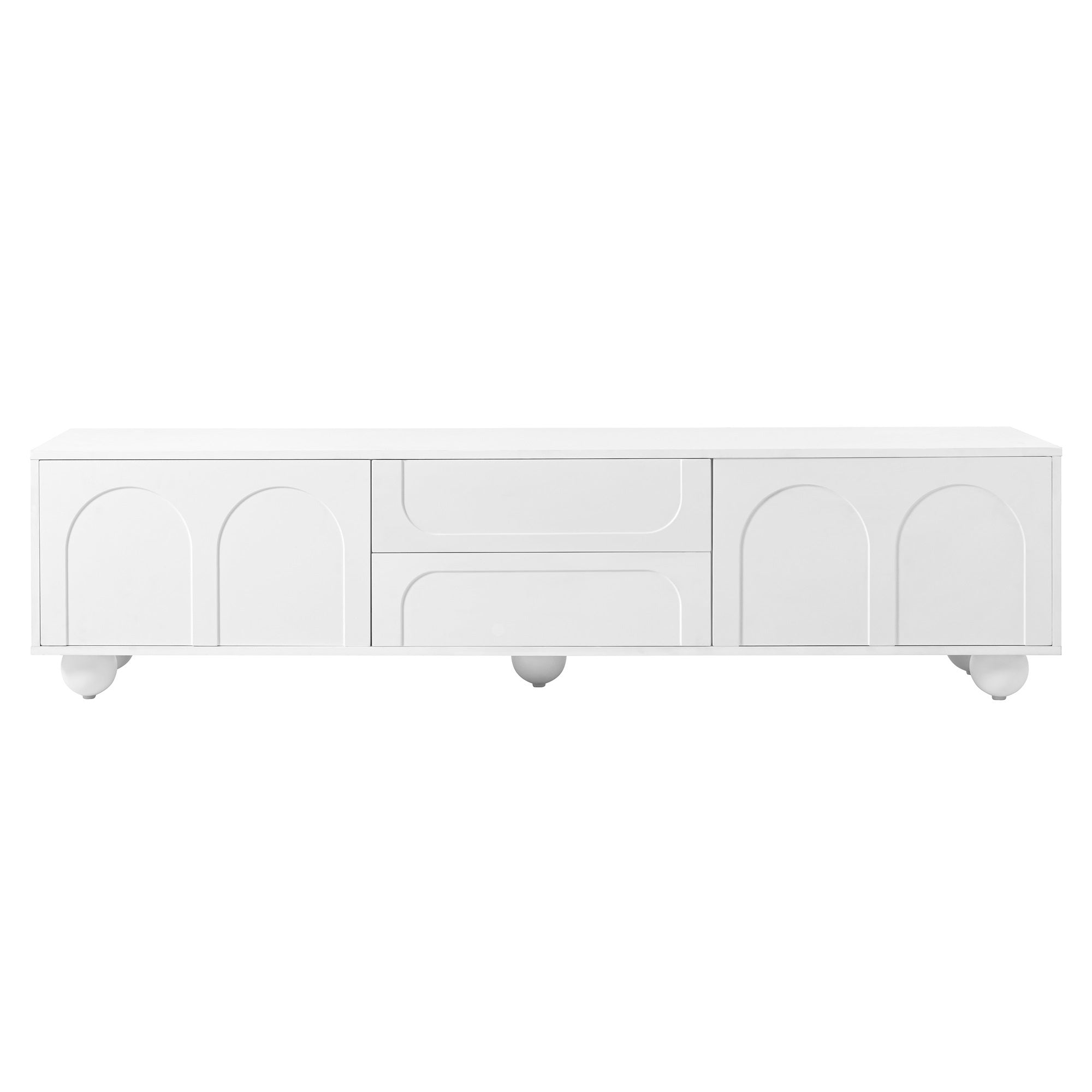 ON-TREND Cream Style TV Stand with Arched Doors & 2 Drawers for TVs up to 75', Minimalist Media Console with Rebound Device, Entertainment Center with 5 Iron Round Legs for Living Room, Bedroom, White - Grand Goldman Shop