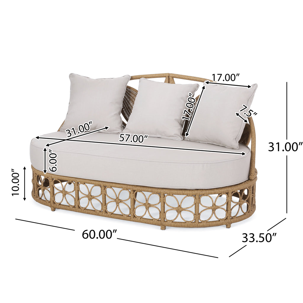 Outdoor Wicker Daybed With Pillows, Light Brown and Beige - Grand Goldman Shop