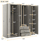 6-Doors Wooden Wardrobe Storage for Bedroom, with Big Drawers, Gray - Grand Goldman Shop