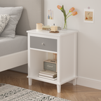 Gray+Silver Handle Wooden Nightstand 26.77''H with One Drawer One Shelf for Kids and Adults, White+Gray Finish MDF - Grand Goldman Shop