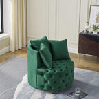 Modern Glam Velvet Upholstered Swivel Chair with Button Tufted Design and Wheels, Green - Grand Goldman Shop