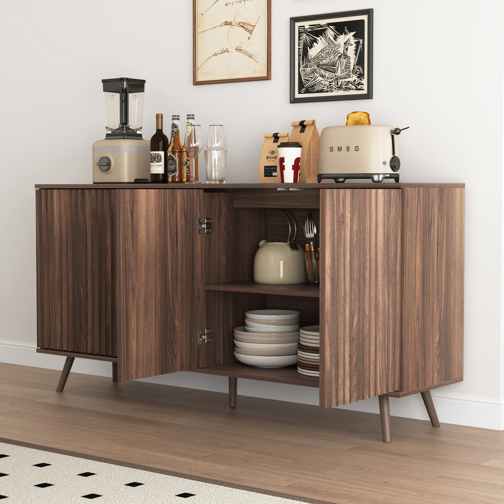 Sideboard Buffet Cabinet with Storage, Long Sideboard Storage Cabinet with 4 Doors, Wood Credenza Console Coffee Bar Cabinets with Adjustable Shelves for Living Room Kitchen Dining Room Walnut - Grand Goldman Shop