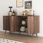 Sideboard Buffet Cabinet with Storage, Long Sideboard Storage Cabinet with 4 Doors, Wood Credenza Console Coffee Bar Cabinets with Adjustable Shelves for Living Room Kitchen Dining Room Walnut - Grand Goldman Shop
