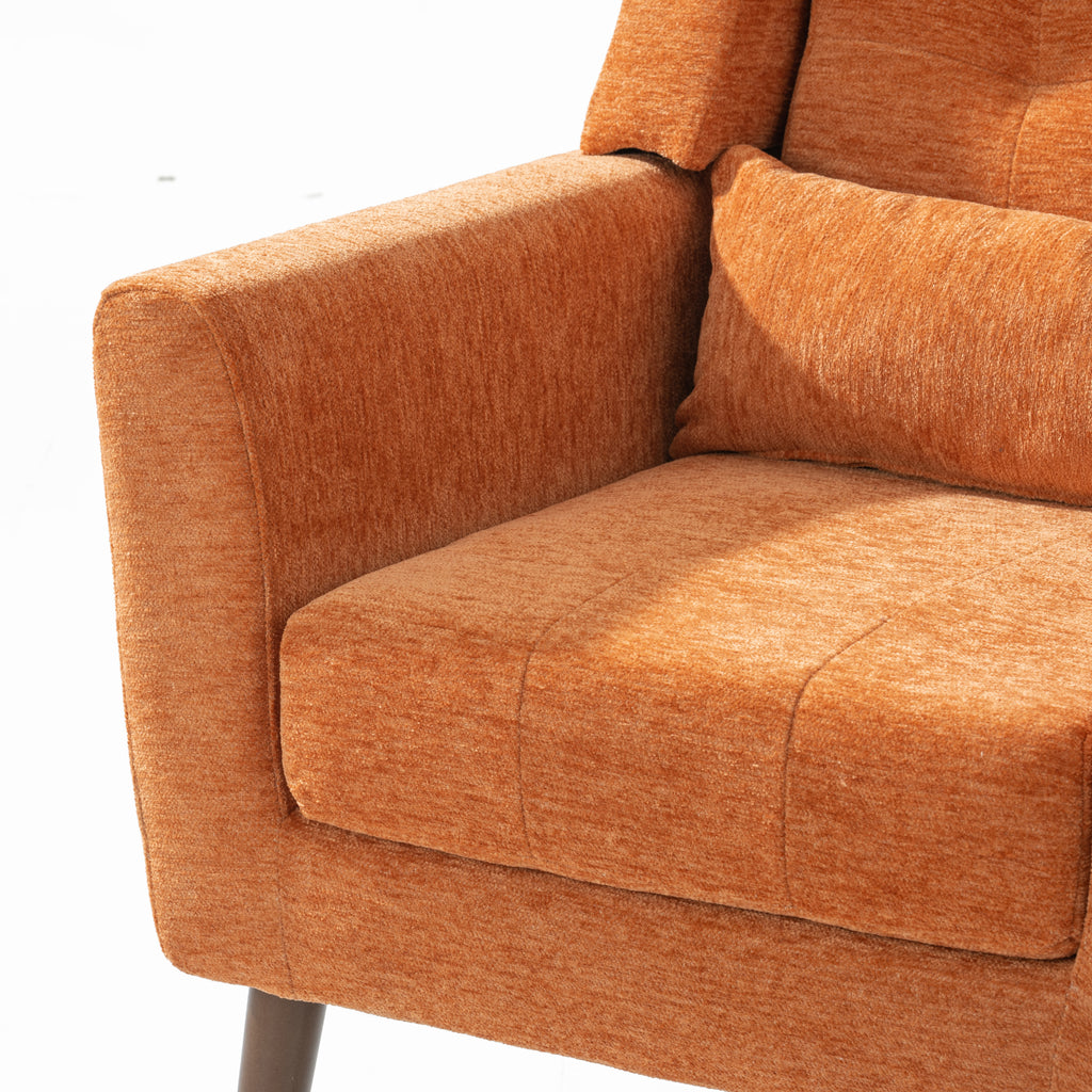 Modern Accent Chair,Chenille Arm Chairs for Living Room,Upholstered Mordern Armchair,Comfy Soft Padded Lounge Chair in Small Space, Bedroom, w/Pillow, Solid Wood Leg (Orange) - Grand Goldman Shop
