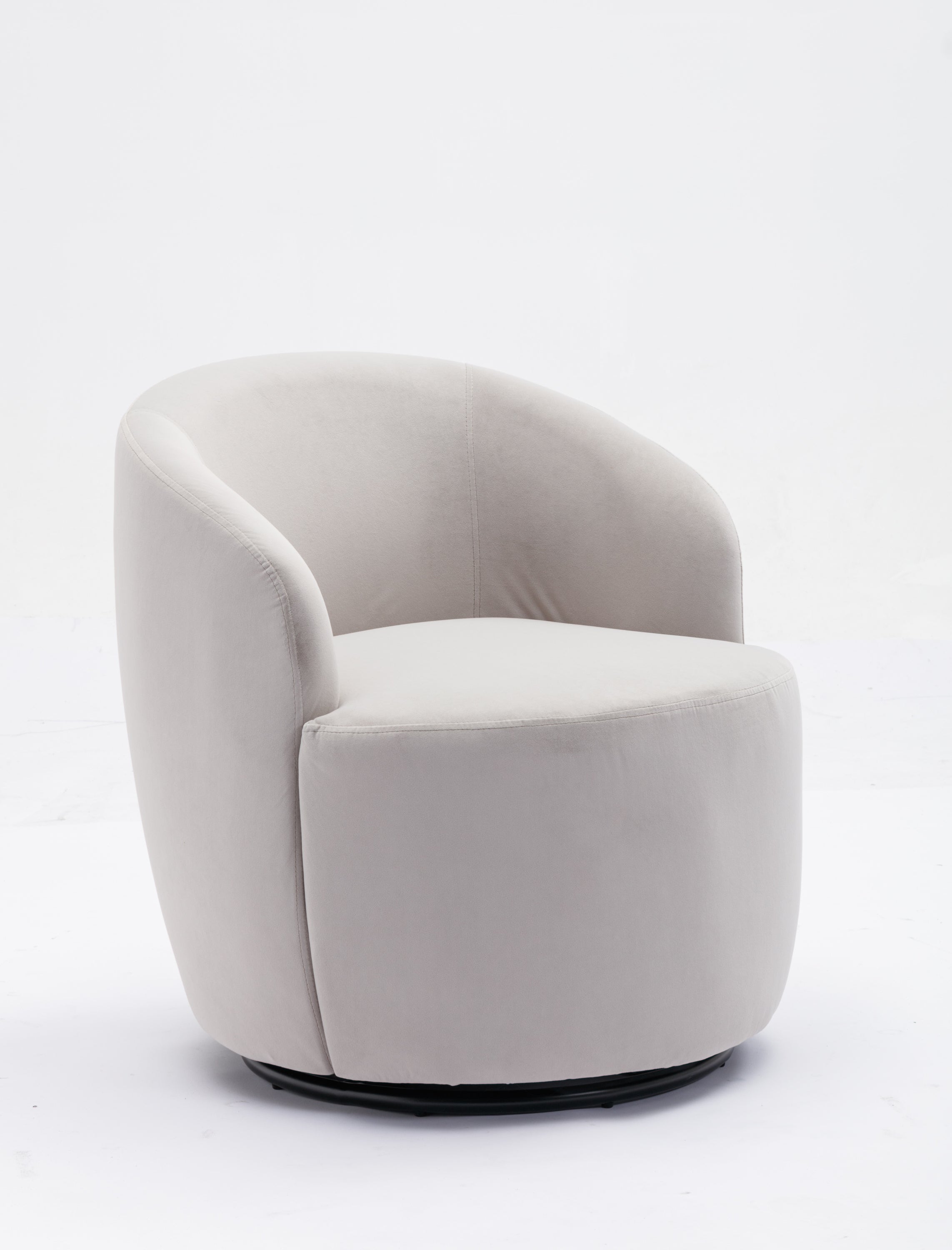 Velvet Fabric Swivel Accent Armchair Barrel Chair With Black Powder Coating Metal Ring,Gray - Grand Goldman Shop
