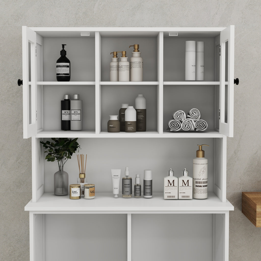 Two-Compartment Tilt-Out Dirty Laundry Basket Tall Bathroom Cabinet with 2 Adjustable Shelves-White - Grand Goldman Shop