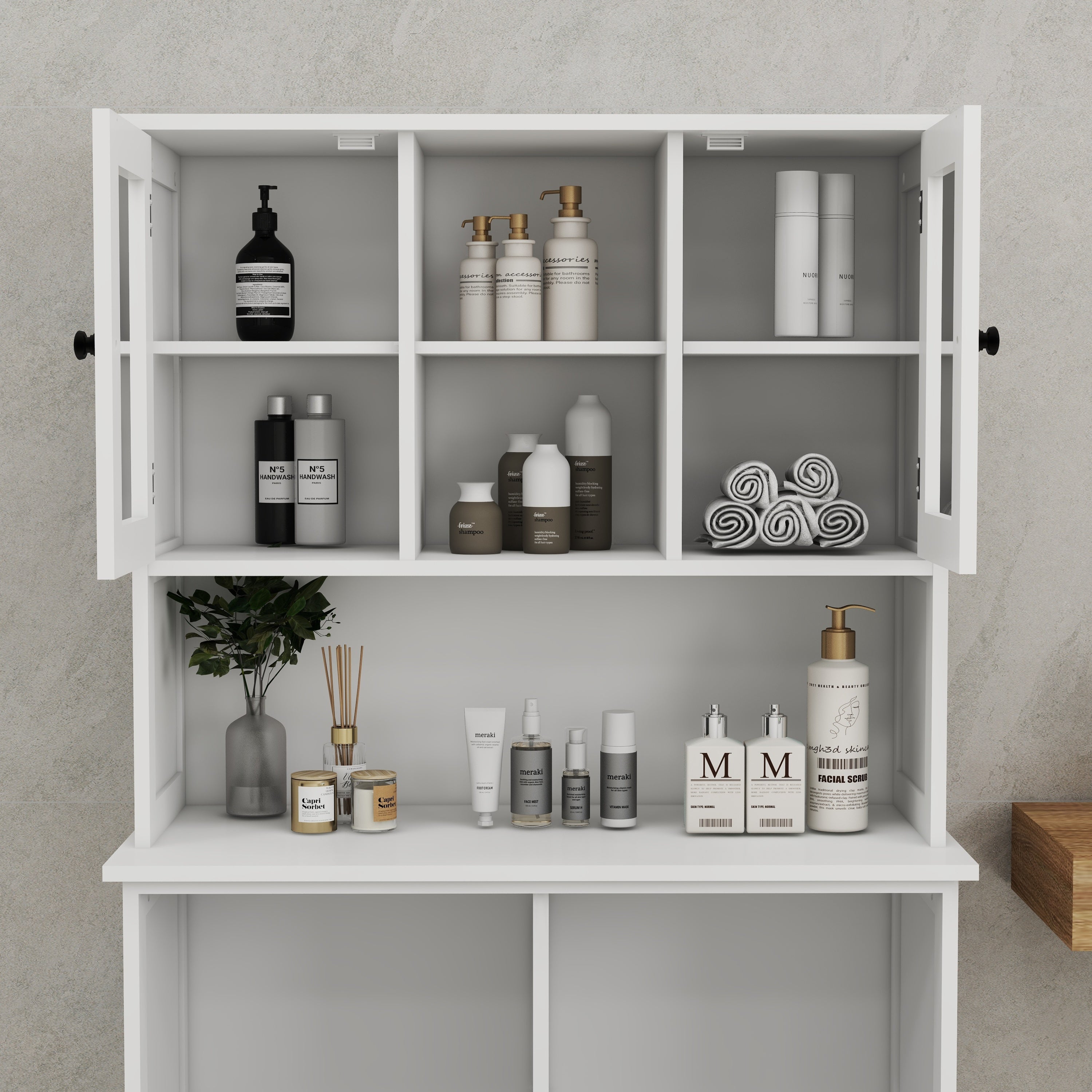 Two-Compartment Tilt-Out Dirty Laundry Basket Tall Bathroom Cabinet with 2 Adjustable Shelves-White - Grand Goldman Shop
