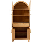 K&K 71' Tall Arched Kitchen Pantry Cabinet with Door Shelves, Farmhouse Kitchen Storage Cabinet with Open & Adjustable Shelves, Hidden Drawer & Glass Door, Cupboard for Kitchen, Dining Room, Natural - Grand Goldman Shop