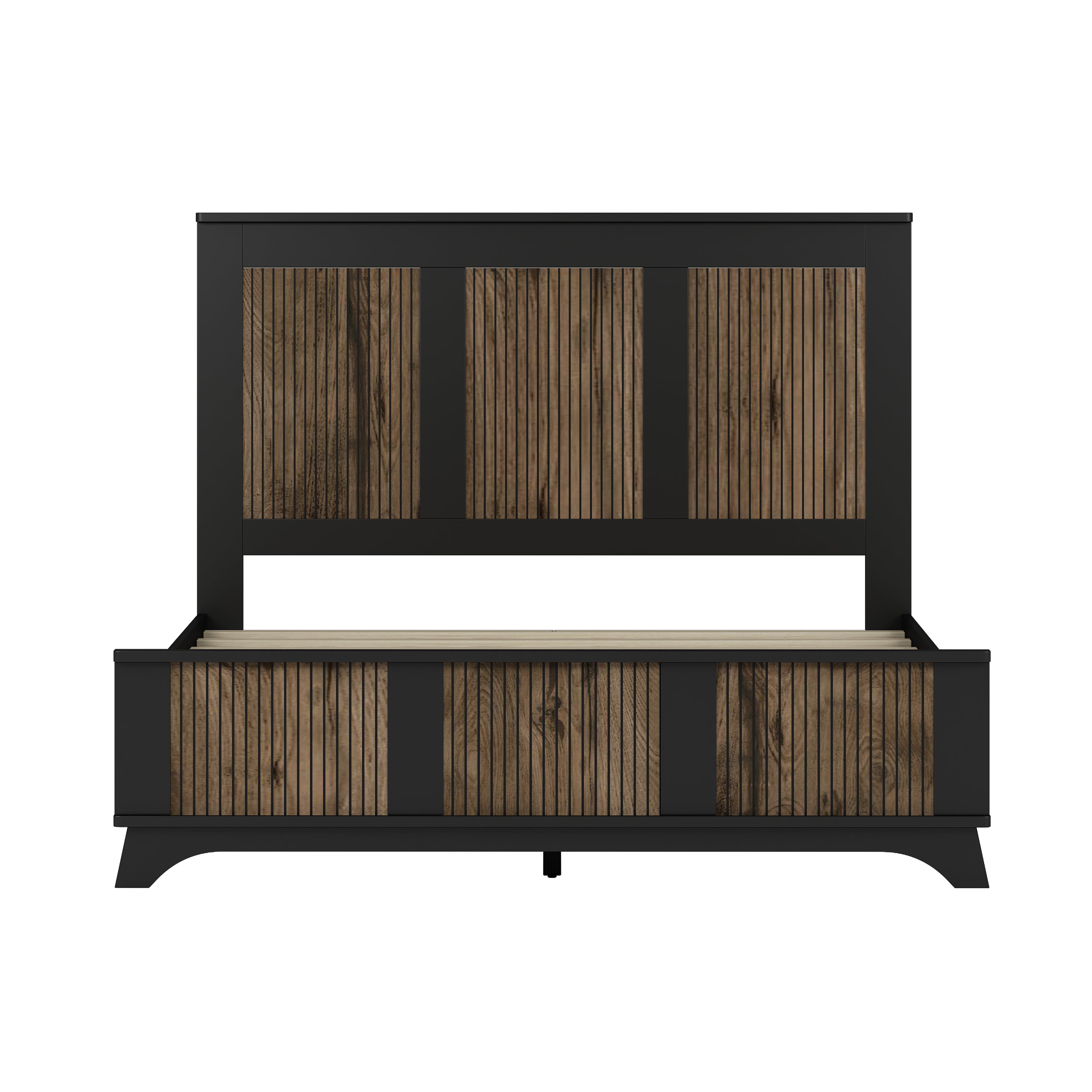 4-Pieces Bedroom Sets, Queen Size Farmhouse Platform Bed with Wooden Strip Stickers Decoration, Storage Nightstand and Dresser with Metal Handle, Black(Old SKU: HL000191AAB) - Grand Goldman Shop