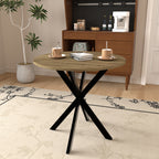 Modern 31.5 Inch Round Dining Table in Rustic Brown with Black Metal Legs, MDF Top for 2-4 People, Compact Kitchen or Dining Room Table - Grand Goldman Shop